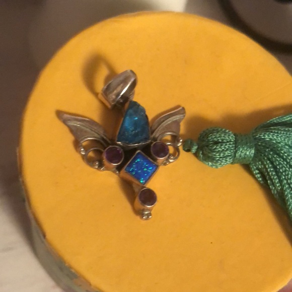 Beautiful Sterling Silver Lab Created Opal with a druzy stone & Amethyst Pendant - Picture 8 of 17